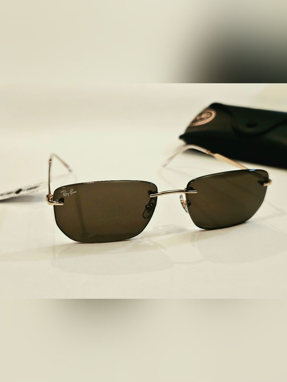 Ray Ban Sunglasses RB3768 001/73  ARISTA Gold / Dark Brown Rimless 56MM